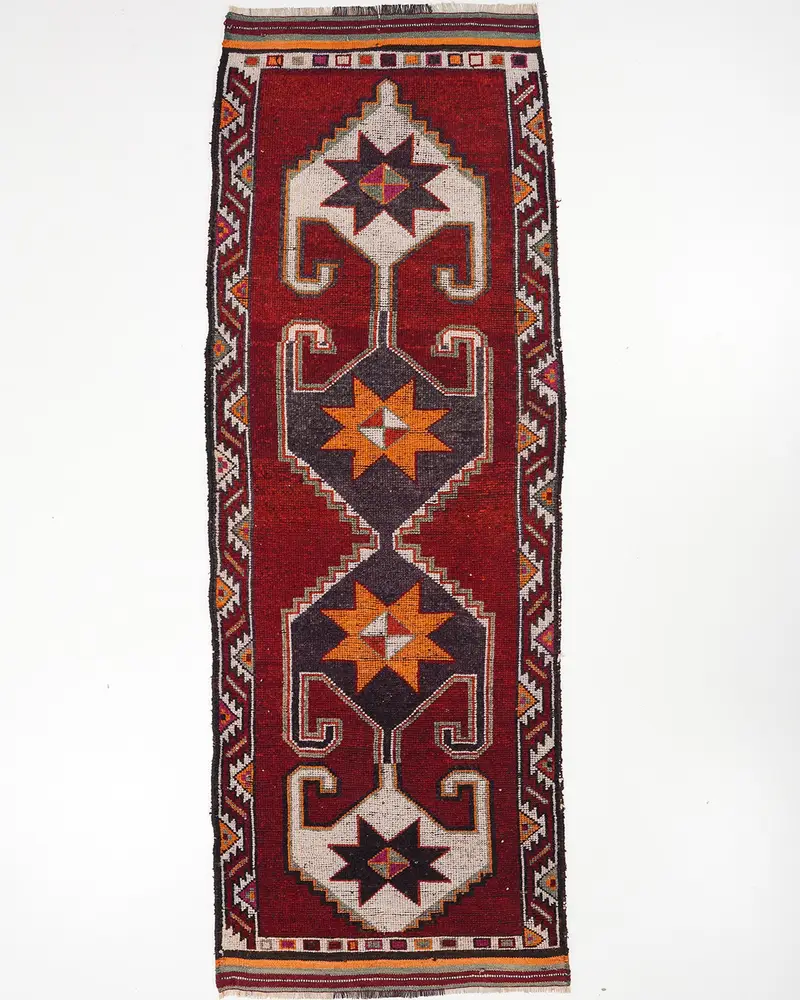 赤いペルシャ絨毯、3.9x11.1フィートのエレガントな装飾