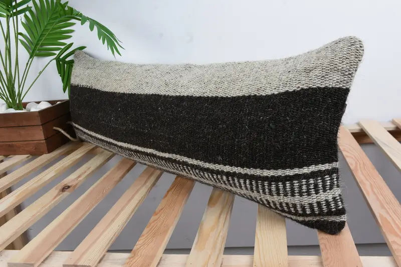 12x36 Brown Pillow, Pillow Sham, Wool Kilim Pillow Cushion, Home Decor Pillow, Antique Pillows, Vintage Kilim Pillow, Tribal Pillow Case - 4