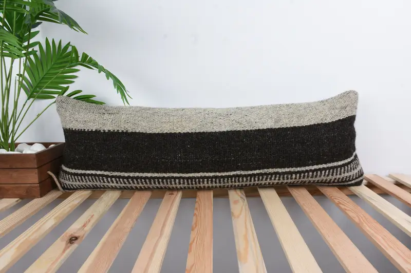 12x36 Brown Pillow, Pillow Sham, Wool Kilim Pillow Cushion, Home Decor Pillow, Antique Pillows, Vintage Kilim Pillow, Tribal Pillow Case - 1