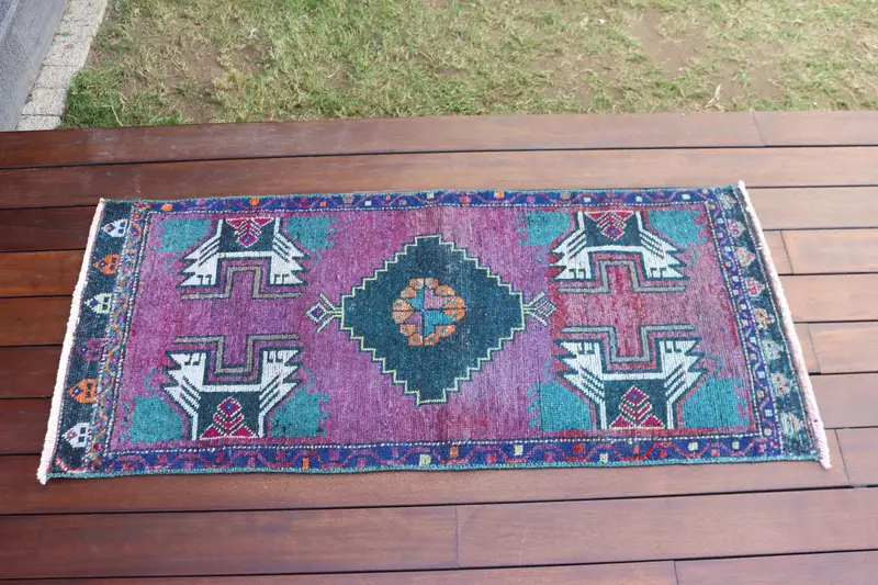 1.6x3.8 ft Halı, Vintage Türk Halısı, Kırmızı Güneybatı Yün Halı - 1