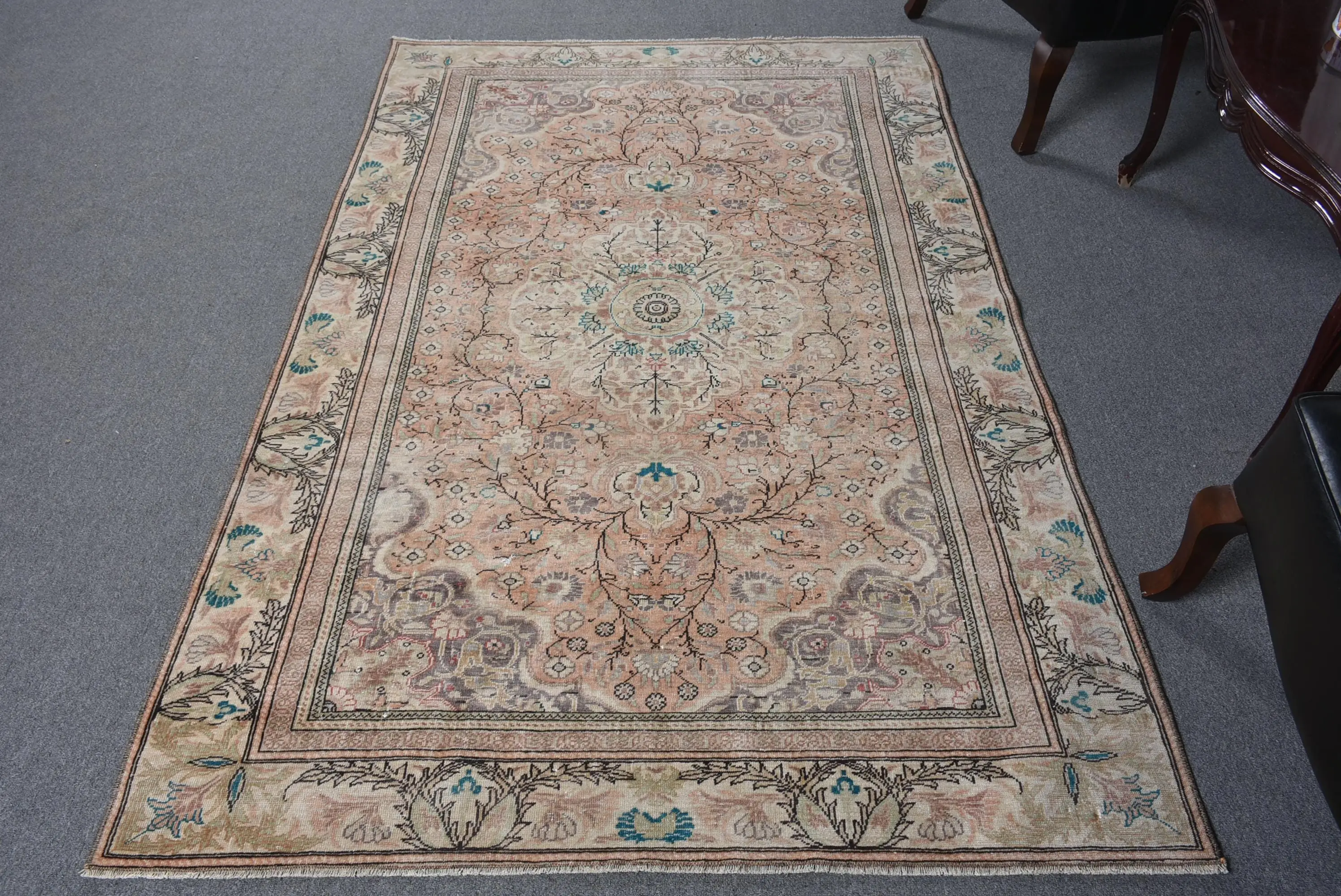 4.4x6.8 ft Rug, Vintage Turkish Rug, Brown Ombré Wool Rug - 1