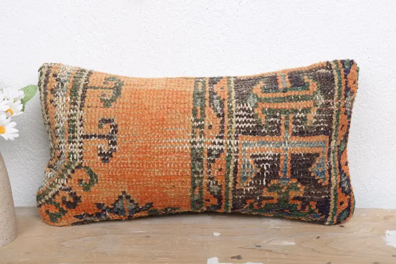 Cushion, 8x16 Orange Pillow, Turkish Kilim Pillow, Ethnic Throw Pillow Case, Ethnical Kilim Rug Pillow, Kilim Pillow, Vintage Throw Cushion - 2