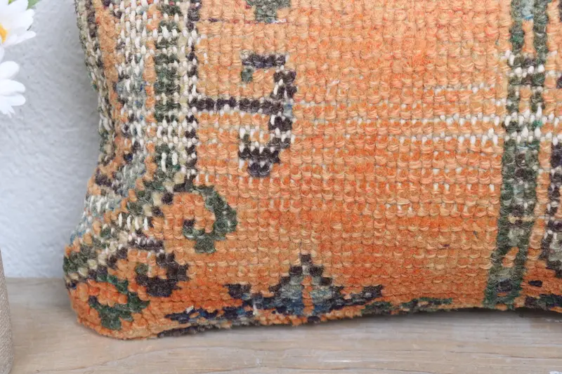 Cushion, 8x16 Orange Pillow, Turkish Kilim Pillow, Ethnic Throw Pillow Case, Ethnical Kilim Rug Pillow, Kilim Pillow, Vintage Throw Cushion - 3