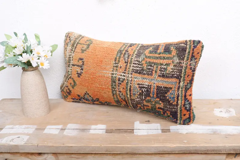 Cushion, 8x16 Orange Pillow, Turkish Kilim Pillow, Ethnic Throw Pillow Case, Ethnical Kilim Rug Pillow, Kilim Pillow, Vintage Throw Cushion - 4