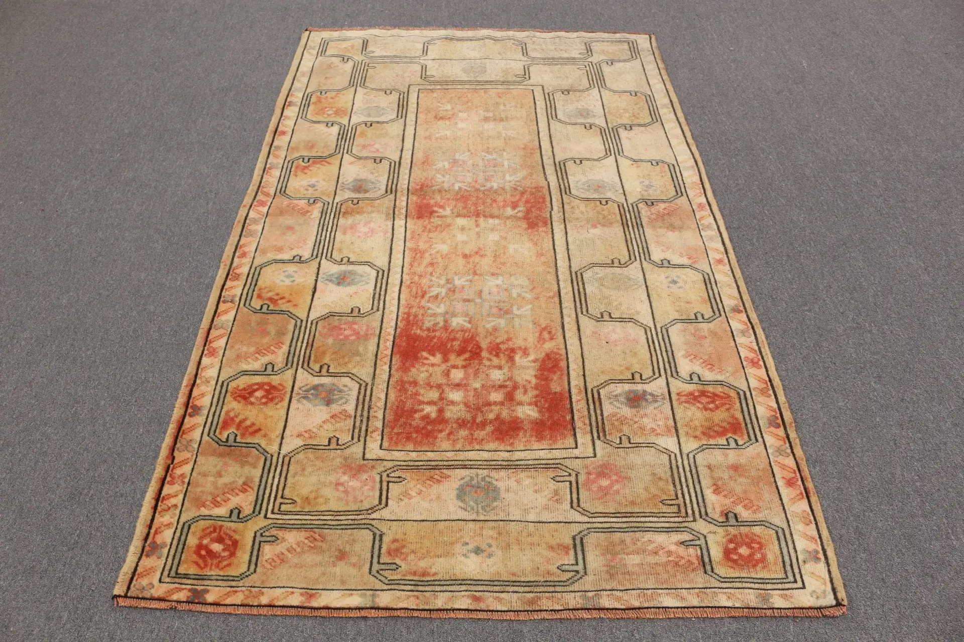 4,1x6,6 ft Teppich, türkischer Teppich, Vintage roter Wollteppich mit Punkten - 1