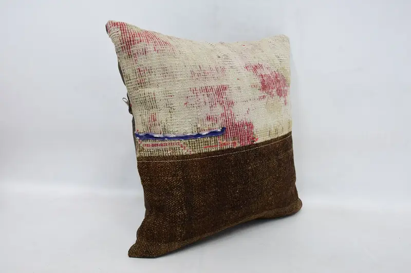 Throw Kilim Pillow, Turkish Kilim Pillow, 16x16 Brown Pillow, Handmade Pillow Cover, Antique Pillows, Nautical Throw Cushion Case, Pillow Cover - 3
