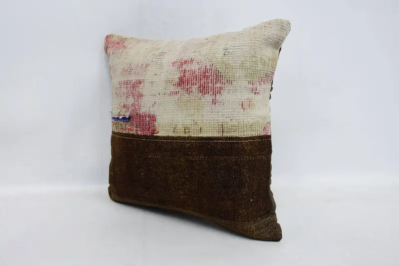 Throw Kilim Pillow, Turkish Kilim Pillow, 16x16 Brown Pillow, Handmade Pillow Cover, Antique Pillows, Nautical Throw Cushion Case, Pillow Cover - 4