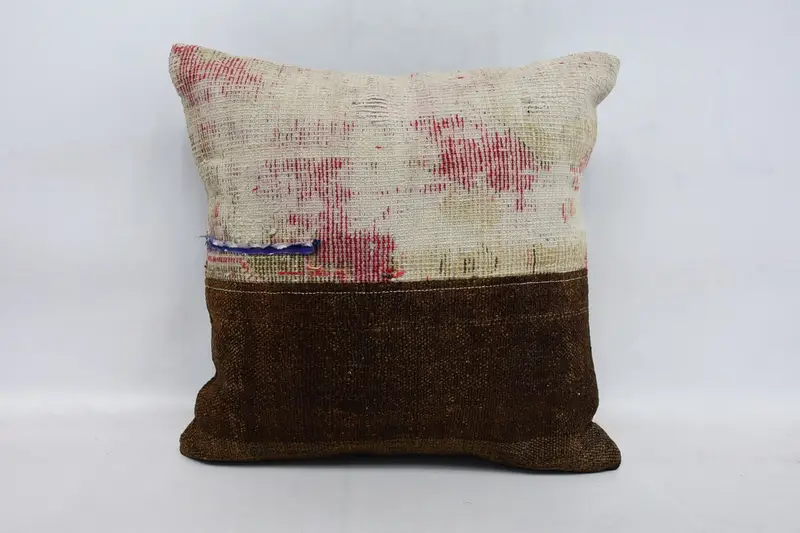 Throw Kilim Pillow, Turkish Kilim Pillow, 16x16 Brown Pillow, Handmade Pillow Cover, Antique Pillows, Nautical Throw Cushion Case, Pillow Cover - 1
