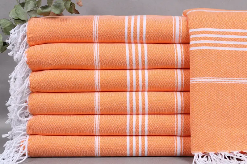 Personalized Turkish Towel Orange Stripes Beige, 40x71 Inches