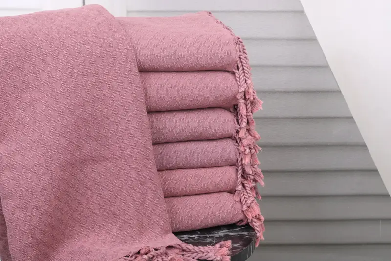 Stonewashed Geometric Towel Dusty Rose 32x67 Inches Organic Cotton