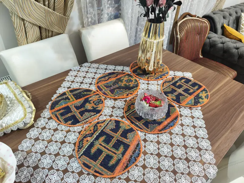 ボヘミアン トルコ アナトリア コー​​スター、ラウンド プレースマット 6 枚セット