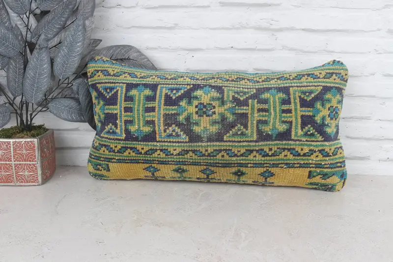 12x24 Blue Pillow Cover, Handmade Kilim Cushion, Accent Throw Pillow, Living Room Throw Pillow, Vintage Kilim Pillow, Pillow Cover, Pillow for Couch - 1
