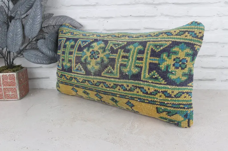 12x24 Blue Pillow Cover, Handmade Kilim Cushion, Accent Throw Pillow, Living Room Throw Pillow, Vintage Kilim Pillow, Pillow Cover, Pillow for Couch - 5