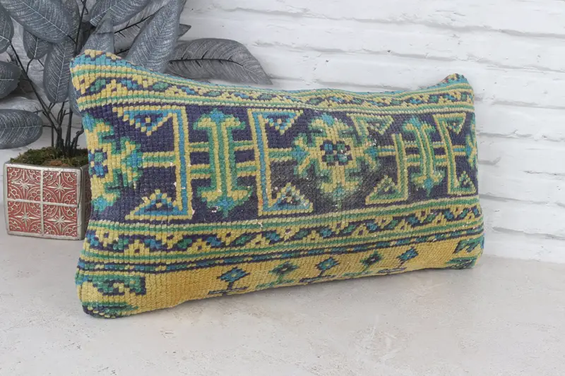 12x24 Blue Pillow Cover, Handmade Kilim Cushion, Accent Throw Pillow, Living Room Throw Pillow, Vintage Kilim Pillow, Pillow Cover, Pillow for Couch - 4