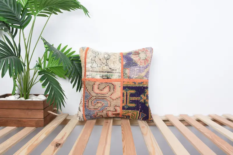Home Decor Pillow, Pillow, Vintage Cushion, 16x16 Blue Cushion Case, Vintage Kilim Throw Pillow, Boho Pillow Sham Cover - 1