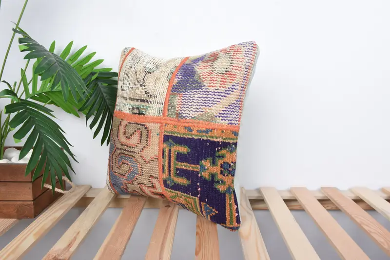 Home Decor Pillow, Pillow, Vintage Cushion, 16x16 Blue Cushion Case, Vintage Kilim Throw Pillow, Boho Pillow Sham Cover - 5