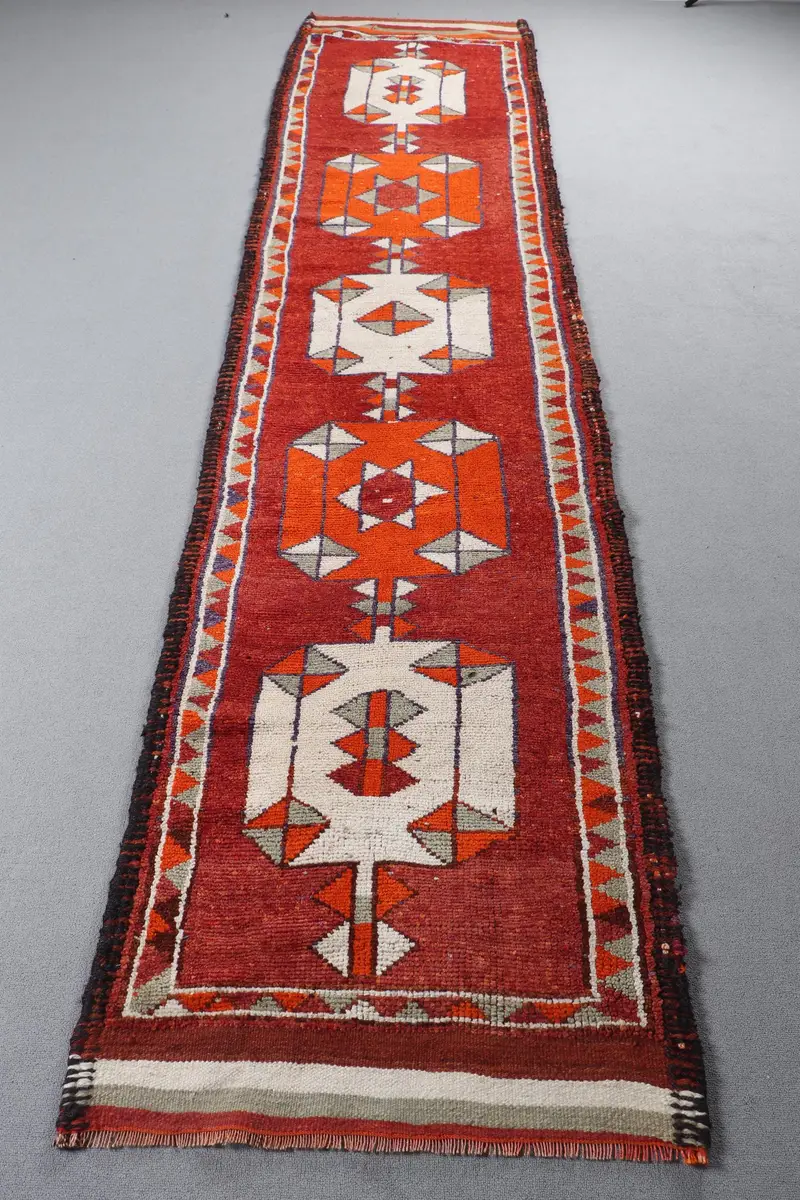 Red & Orange Check Rug, 2.7x12.1 ft Chic Decor