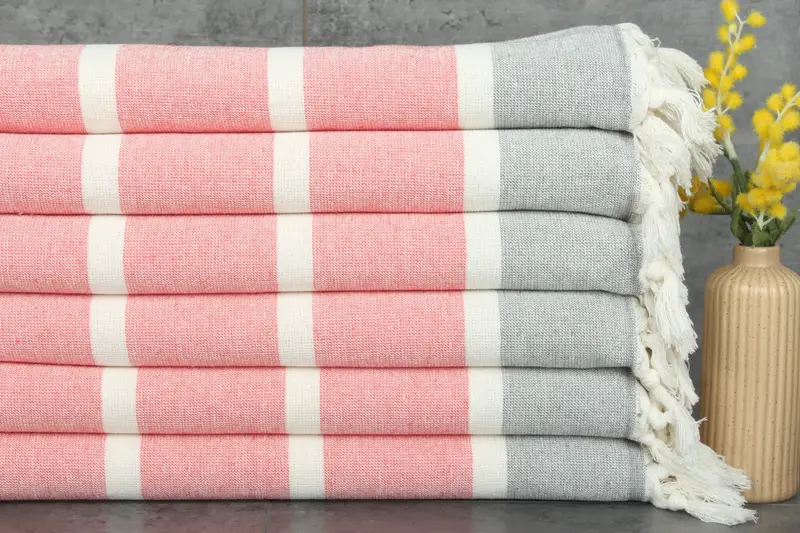 Red-Gray Cotton Dish Towel Striped, 18x36 Inches, Bath Towel