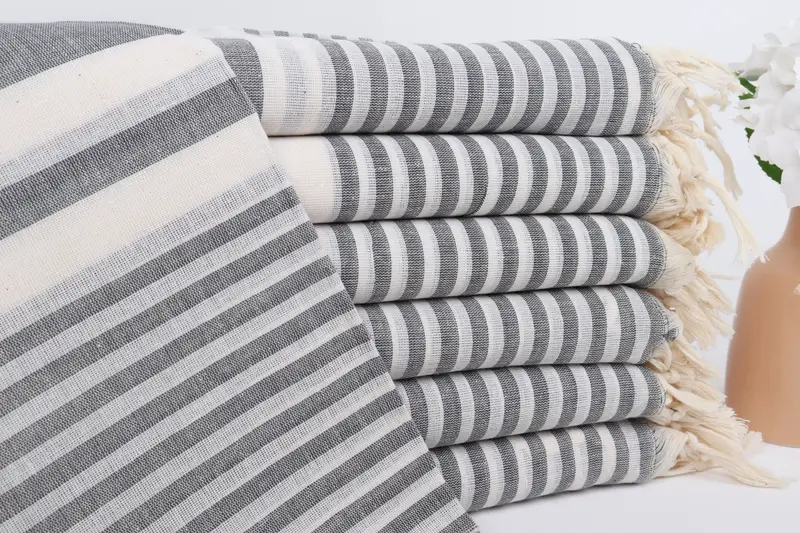 Black Cotton Towel Striped, Bachelorette Party Favor, Handmade, 40x71 Inches