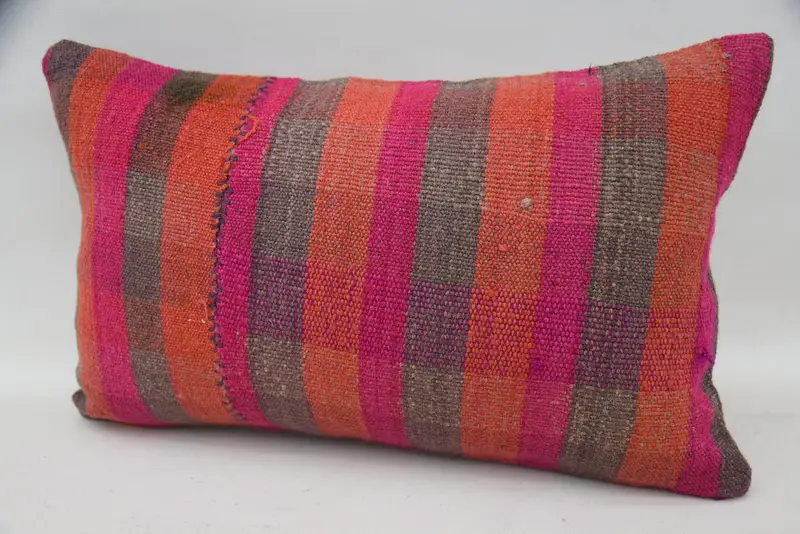 Interior Designer Pillow, Antique Pillows, 12x20 Orange Pillow Case, Boho Pillow Sham Cover, Handmade Rug Seat Pillow Case, Pillow Case - 3