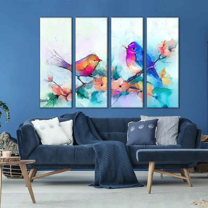 Dos lindos pájaros, pintura de pájaros, arte de pared de pájaros, lienzo de pájaros, póster de pájaros, decoración de la pared de pájaros, arte de lona de pájaros, arte de pared de animales, lienzo de animales, - 2