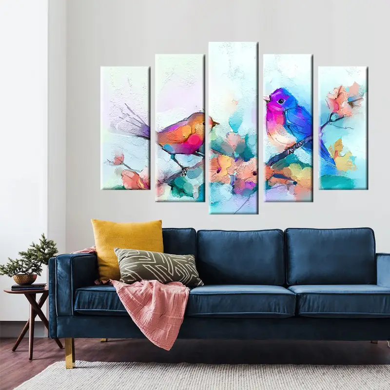Dos lindos pájaros, pintura de pájaros, arte de pared de pájaros, lienzo de pájaros, póster de pájaros, decoración de la pared de pájaros, arte de lona de pájaros, arte de pared de animales, lienzo de animales, - 5