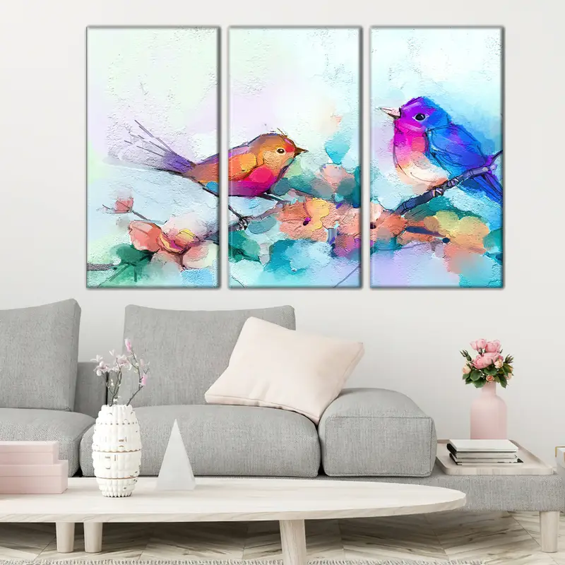 Dos lindos pájaros, pintura de pájaros, arte de pared de pájaros, lienzo de pájaros, póster de pájaros, decoración de la pared de pájaros, arte de lona de pájaros, arte de pared de animales, lienzo de animales, - 3