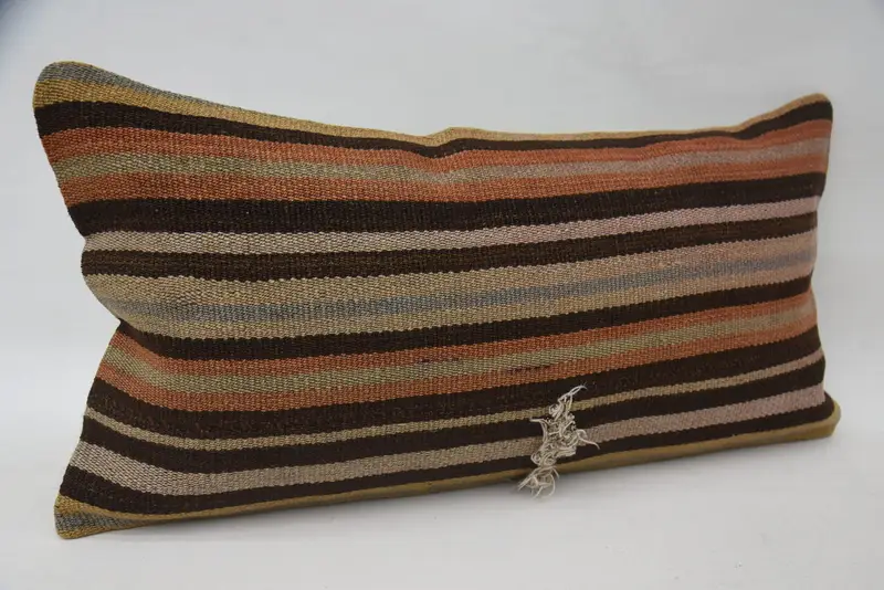 Pillow Case, Kilim Pillow, Pillow for Couch, Toss Cushion Case, Antique Pillows, 12x24 Brown Pillow, Decorative Cushion, Ethnic Cushion - 2