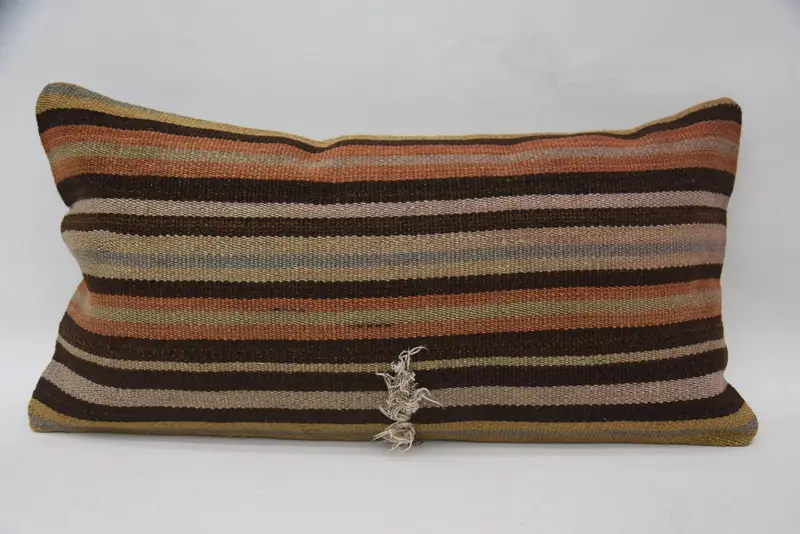 Pillow Case, Kilim Pillow, Pillow for Couch, Toss Cushion Case, Antique Pillows, 12x24 Brown Pillow, Decorative Cushion, Ethnic Cushion - 1