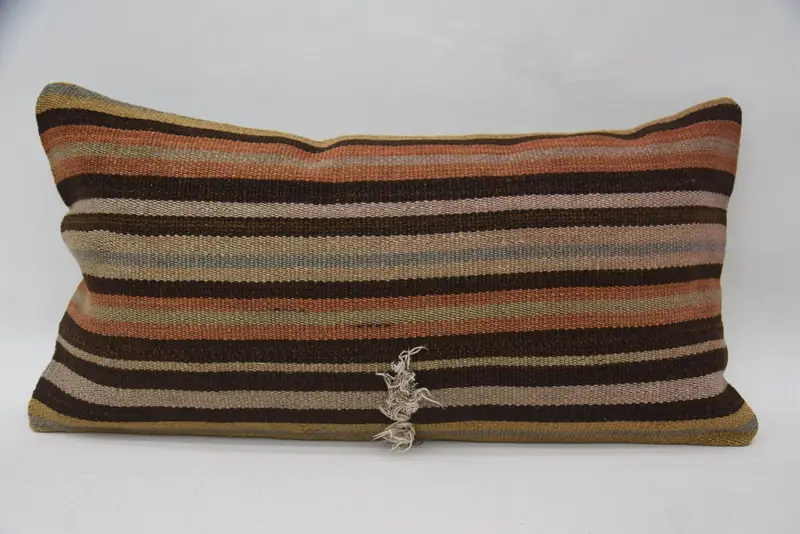 Pillow Case, Kilim Pillow, Pillow for Couch, Toss Cushion Case, Antique Pillows, 12x24 Brown Pillow, Decorative Cushion, Ethnic Cushion - 4