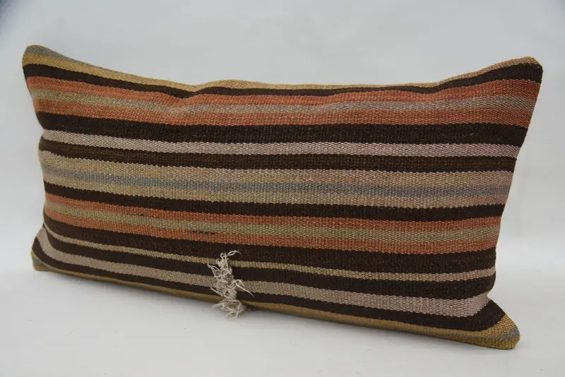 Pillow Case, Kilim Pillow, Pillow for Couch, Toss Cushion Case, Antique Pillows, 12x24 Brown Pillow, Decorative Cushion, Ethnic Cushion - 3