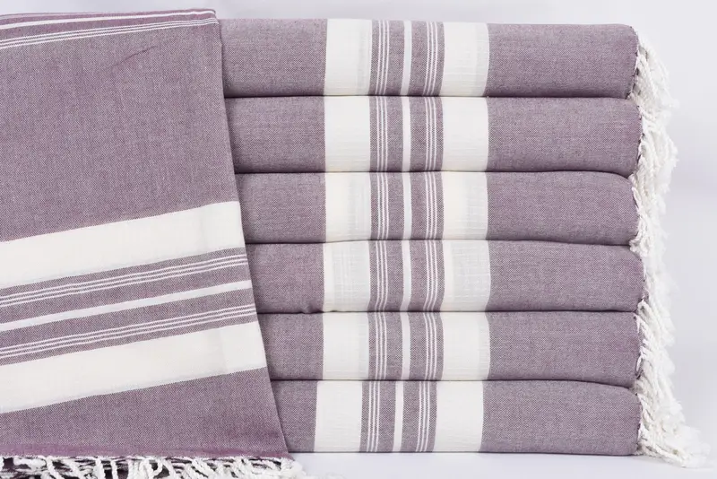 Personalized Organic Cotton Damson Striped Turkish Towel, 60x38 Inches