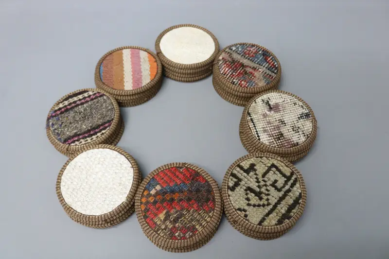 Bohemian Round Coaster, Unique Kilim Table Decor Coaster