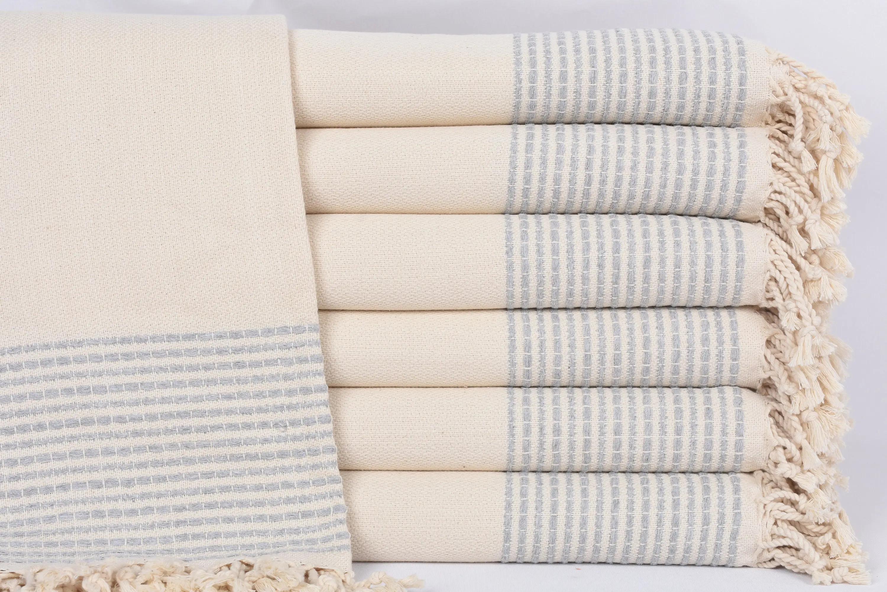 Personalized Beach Towel Gray Stripes, Monogrammed Turkish Cotton, 69x36 Inches - 1