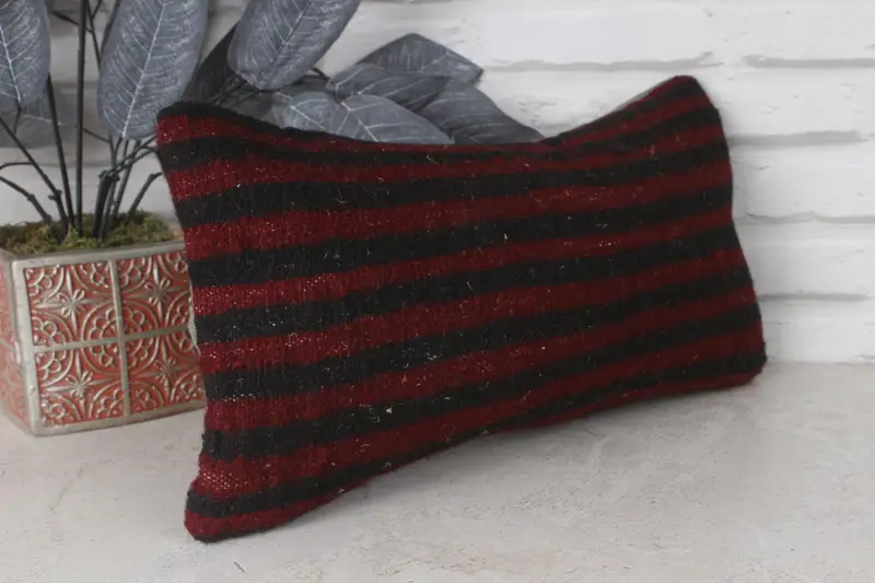Pillow Sham, 8x16 Red Cushion Cover, Vintage Pillow, Crochet Pattern Pillow Cover, Handmade Kilim Cushion, Throw Kilim Pillow - 4