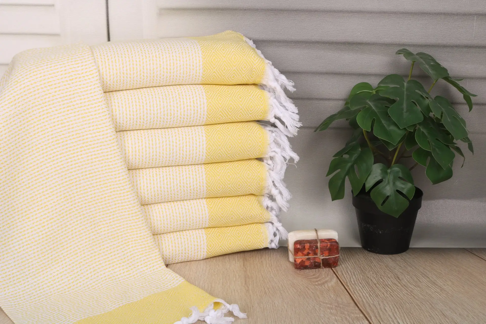 Diamond Hand Towel Yellow Cotton 18x40 Inches, Organic or Linen Material - 1
