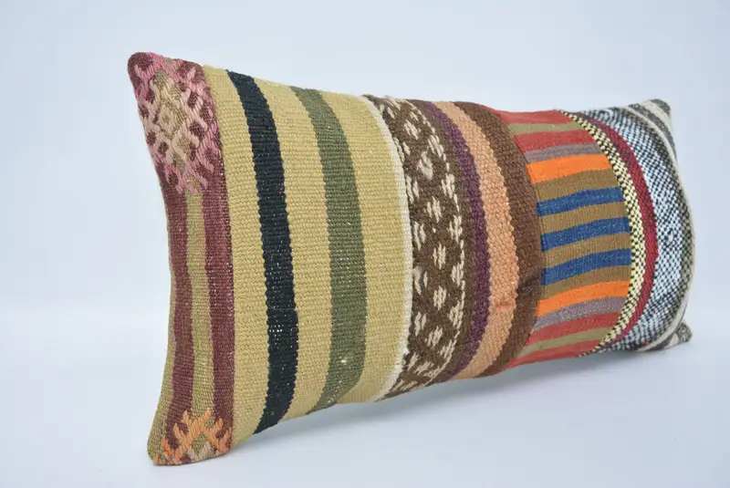 Throw Kilim Pillow, Handmade Kilim Cushion, Art Deco Pillow, 12x24 Beige Cushion Cover, Pillow Case, Pillow for Couch, Nomadic Cushion Cover - 3