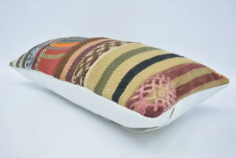 Throw Kilim Pillow, Handmade Kilim Cushion, Art Deco Pillow, 12x24 Beige Cushion Cover, Pillow Case, Pillow for Couch, Nomadic Cushion Cover - 6