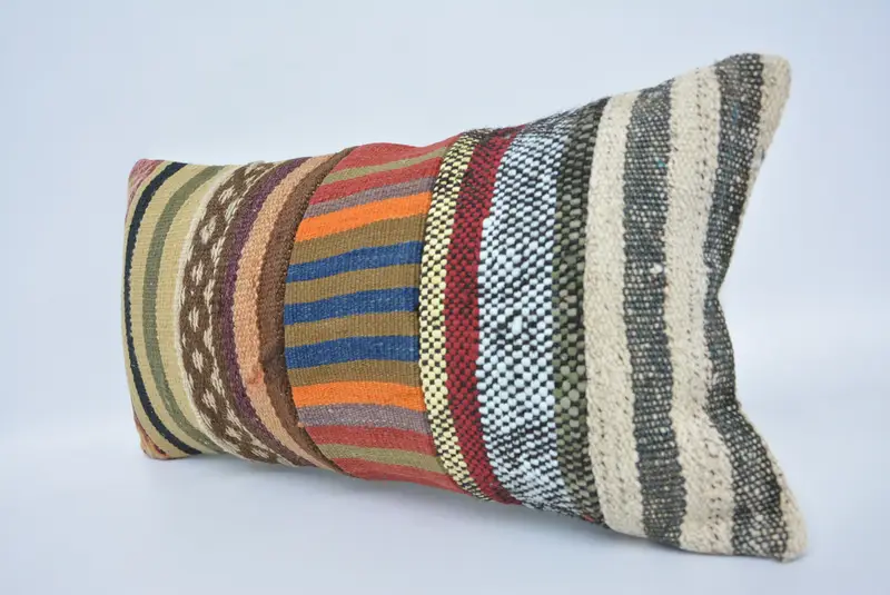 Throw Kilim Pillow, Handmade Kilim Cushion, Art Deco Pillow, 12x24 Beige Cushion Cover, Pillow Case, Pillow for Couch, Nomadic Cushion Cover - 4