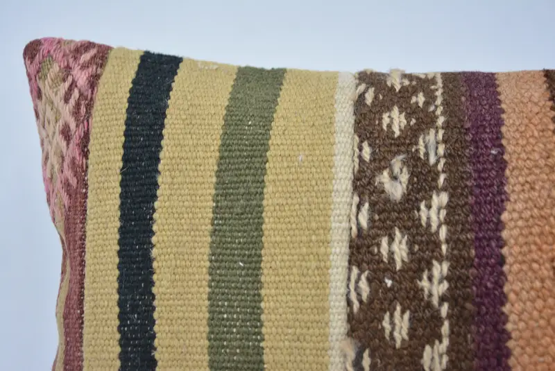 Throw Kilim Pillow, Handmade Kilim Cushion, Art Deco Pillow, 12x24 Beige Cushion Cover, Pillow Case, Pillow for Couch, Nomadic Cushion Cover - 2