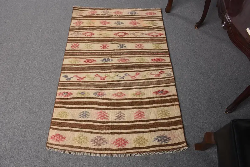 Elegante alfombra a cuadros beige y marrón, decoración elegante de 2,8 x 4,5 pies