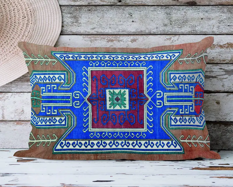 Beige & Grün besticktes Wurfkissen, Vintage Quadratisches Kissen