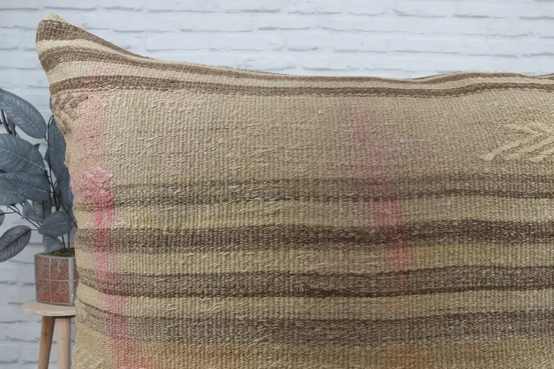 Custom Pillow Case, Boho Pillow, Square Throw Cushion, Throw Kilim Pillow, Kilim Pillow Cover, Cushion Case, 32x32 Beige Cushion Cover - 5