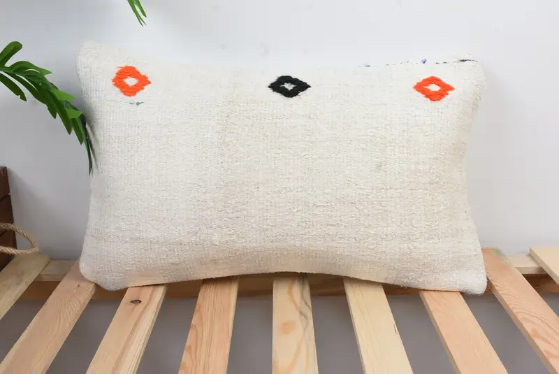 12x20 White Pillow, Home Decor Pillow, Outdoor Cushion, Outdoor Bolster Pillow, Vintage Kilim Pillow, Cushion Case, Interior Designer Pillow - 1