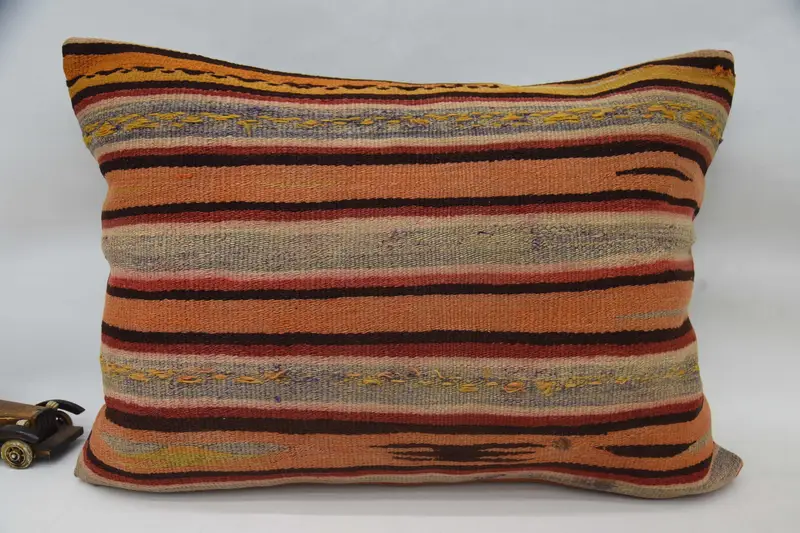 Boho Pillow, Bolster Throw Pillow Sham, Bright Pillow, Cushion, 20x28 Orange Pillow Sham, Throw Kilim Pillow, Vintage Kilim Throw Pillow - 1