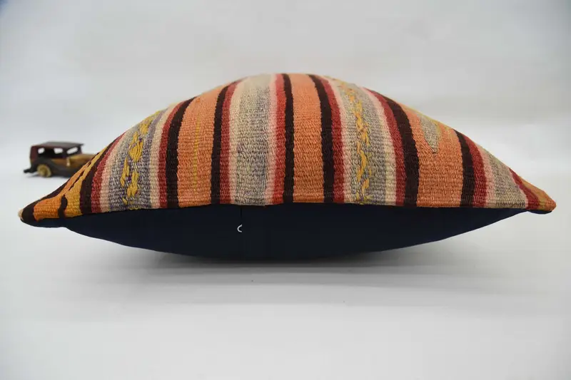 Boho Pillow, Bolster Throw Pillow Sham, Bright Pillow, Cushion, 20x28 Orange Pillow Sham, Throw Kilim Pillow, Vintage Kilim Throw Pillow - 6