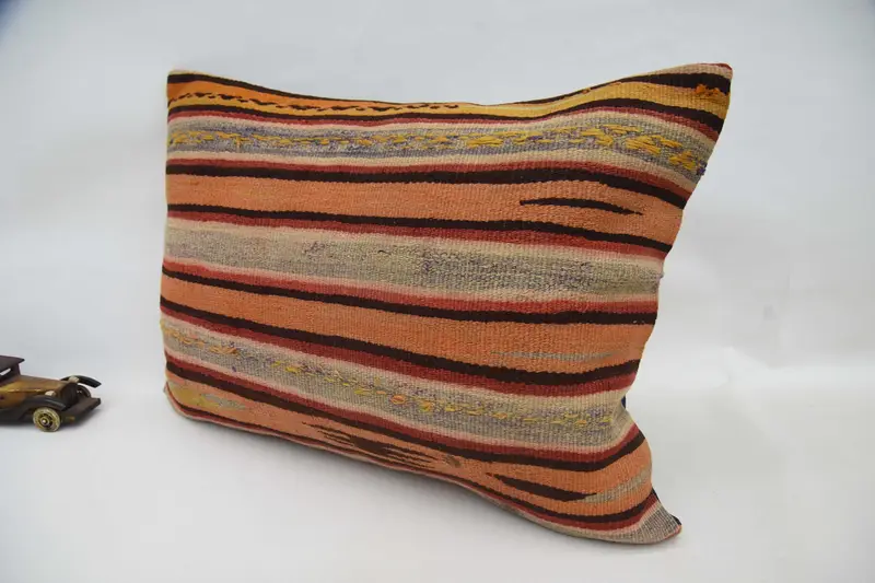 Boho Pillow, Bolster Throw Pillow Sham, Bright Pillow, Cushion, 20x28 Orange Pillow Sham, Throw Kilim Pillow, Vintage Kilim Throw Pillow - 5