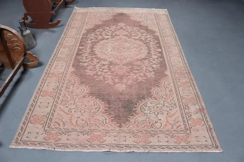 Vintage Oushak Teppich 5,2x9 ft, rotbrauner türkischer Wollteppich - 1