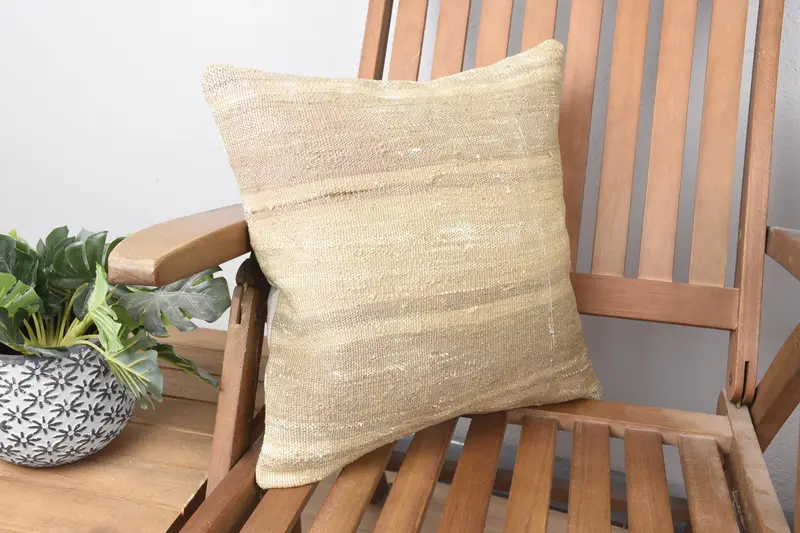 Aztec Cushion Cover, Turkish Pillow, Vintage Kilim Pillow, Comfy Throw Pillow, Pillow Sham, 16x16 Beige Pillow, Boho Pillow Sham Cover - 2
