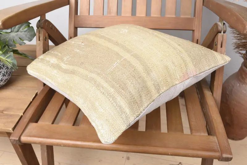Aztec Cushion Cover, Turkish Pillow, Vintage Kilim Pillow, Comfy Throw Pillow, Pillow Sham, 16x16 Beige Pillow, Boho Pillow Sham Cover - 4